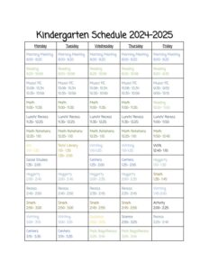Kindergarten Schedule 24 25 Kindergarten Schedule 24 25
